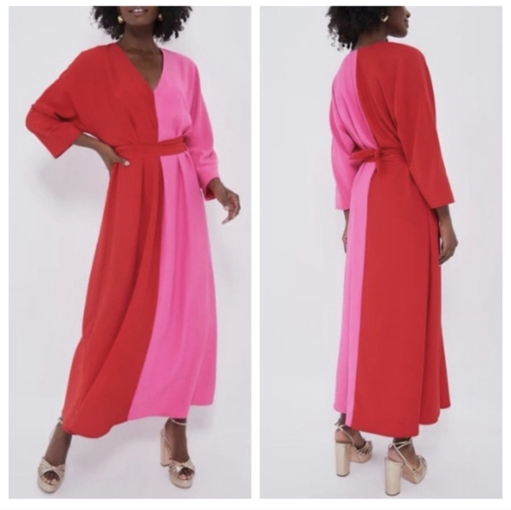 Tuckernuck Red and Hot Pink Colorblock Maxi Dress